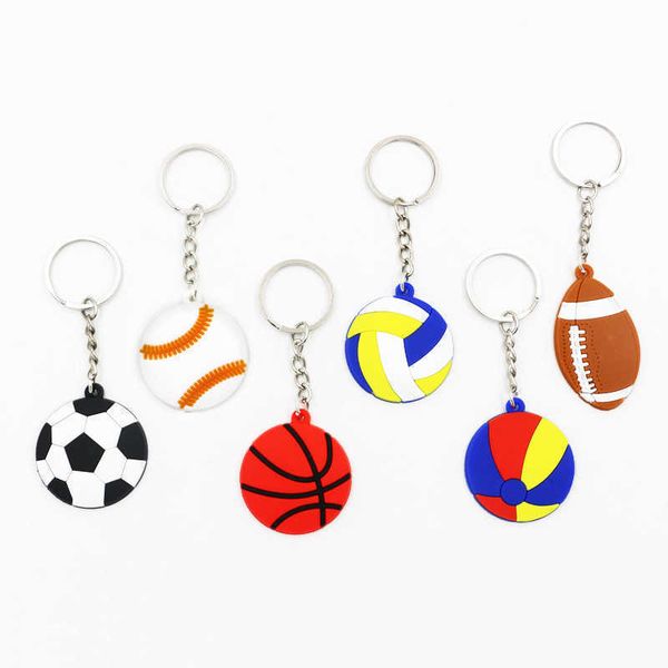 

fashion keychainskeychains lanyards trendy pvc ball chain multi-style football basketball rugby chain creative diy ring chains for woman men, Silver