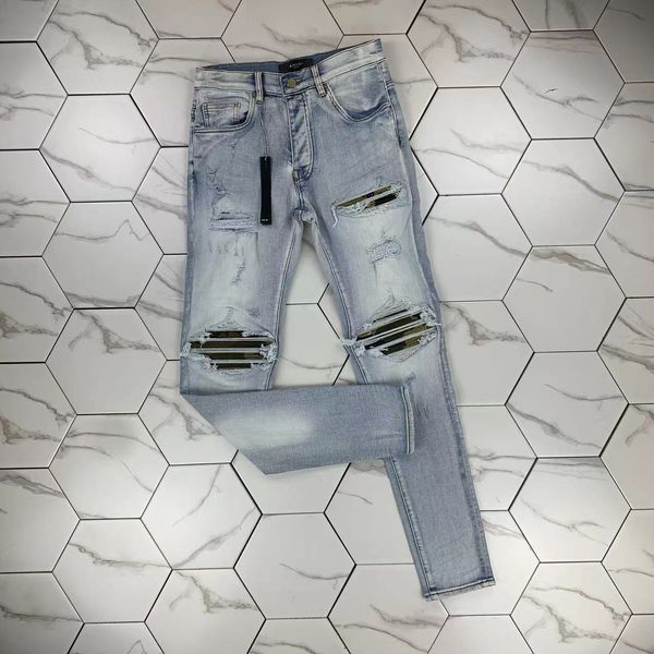

hm589 mens jeans distressed motorcycle biker jean rock skinny slim ripped hole stripe fashionable snake embroidery denim, Blue