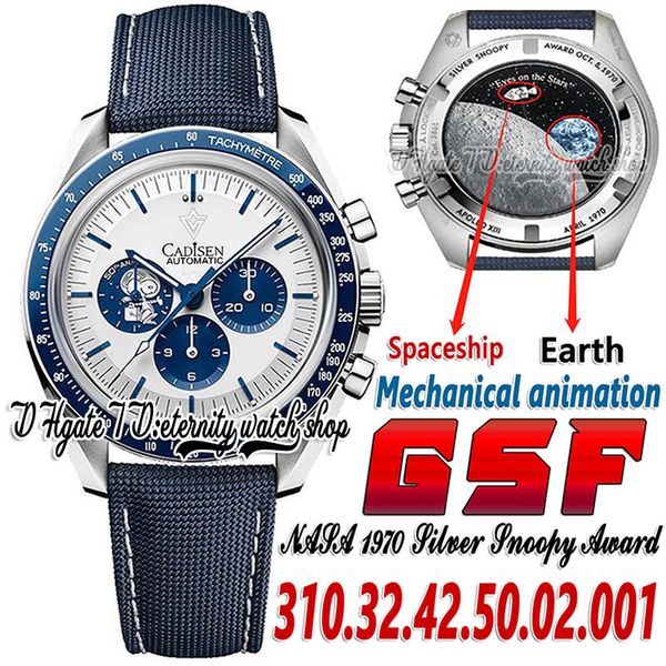 

gsf moonwatch a7750 automatic chronograp mens watch gs310.32.42.50.02.001 silver snoop award 50th anniversary white dial real mechanical ani, Slivery;brown