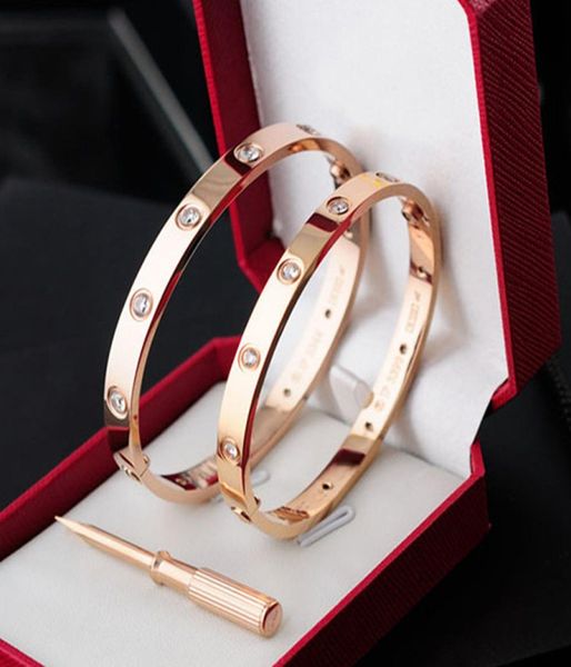

love heart bracelet bangles women men 4cz stone titanium steel screw screwdriver bracelets gold silver rose nail bracelet jewelry 3260569, Black