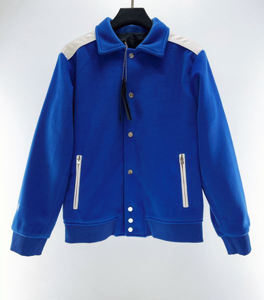 

autumn and winter new brand mens jacket fashion leather stitching design wool blended material luxury designer single breasted jacket, Black