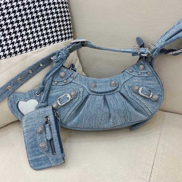 

aher max design leather balenicass biker bag autumn and winter 2023 new style canvas drill buckle half moon dumpling motorcycle single shoul