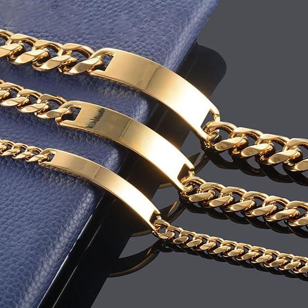 

gold color chain fashion polished personalized id bracelet men stainless steel jewelry 8mm/12mm/15mm, Black