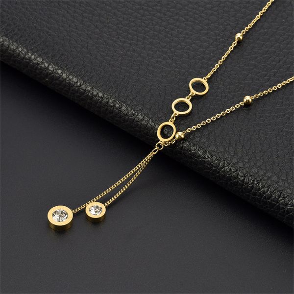 

trendy titanium steel rome pendant necklaces women's luxury designer fashion zircon long pendant necklace girls' jewelry gift ac42, Silver