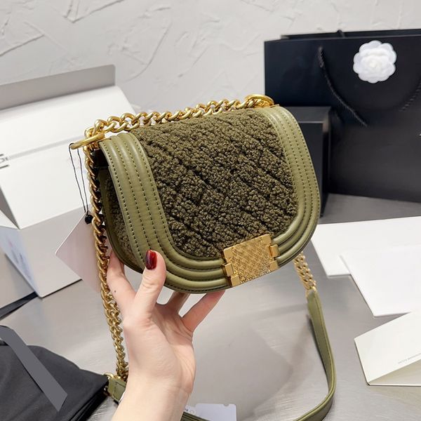 

22a womens designer saddle messenger quilted bags lambs wool with calfskin classic mini flap qulted designer purse large capacity luxury clu