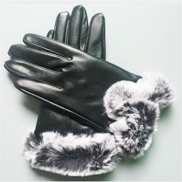

brand new women sheepskin leather bright gloves female winter warm fashion windproof antize gloves266o, Blue;gray