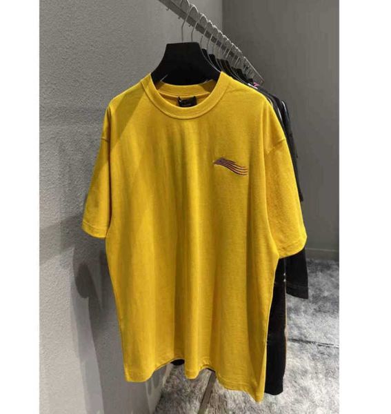 

fashion brand designer t shirt letter embroidery short sleeve paris men and women short sleeve yellow balanciagas, White;black