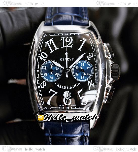 

40mm 8880 casablanca miyota quartz chronograph mens watch steel case black blue dial big number markers blue leather satch watches hellowatc, Slivery;brown