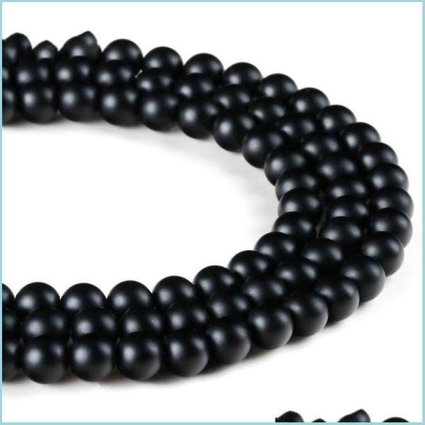 

stone 8mm natural black stone beads semi-precious round loose 4/6/8/10/12/14mm for diy necklace bracelet jewelry making drop delivery dhdvn