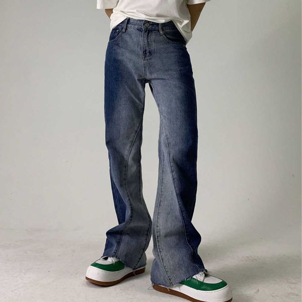 

men's jeans men's gradient washed vintage loose casual boot cut denim pants jeans man korean style streetwear hip hop jeans trouse, Blue
