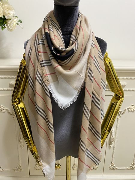 

women's square scarves shawl 100% cashmere material thin and soft print stripes letter pattern size 140cm - 140cm, Blue;gray