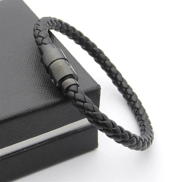 

luxury black woven leather bracelets magnetic shut design with six star branding french man jewelry charm bracelet as christmas gi213y, Golden;silver