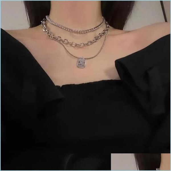 

chokers chokers origin summer metallic mtilayer geometrical square pendant necklace for women charming letter chunky chain jewelry d dhgsi, Golden;silver