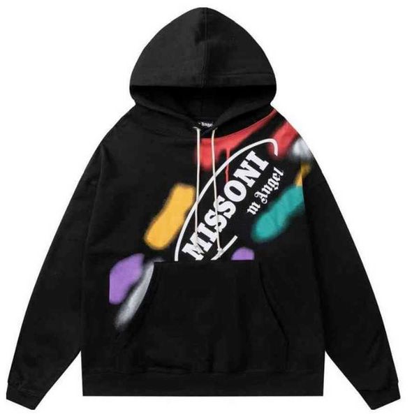

men's hoodies sweatshirts s palms//angel men hooded autumn winter spray graffiti letters and women's loose street lovers' plu, Black