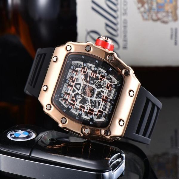 

mens automatic skeleton dial designer watches rubber silicone wristwatches satch men watch luxury calendar brand quartz wr217o, Slivery;brown
