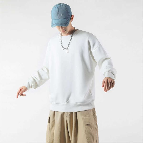 

new cotton solid color trend sweater men loose casual autumn and winter, Black