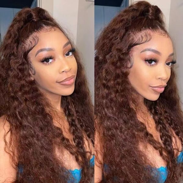 

reddish brown hd lace wigs #33 color human hair 13x4 frontal closure front wigs deep wave dark auburn raw virgin for black women girl, Black;brown