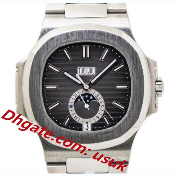 

men watch nautilus annual calendar 5726a moonphase 40.5mm automatic mechanical 904l steel strap glass back sports mens watches with box and, Slivery;brown
