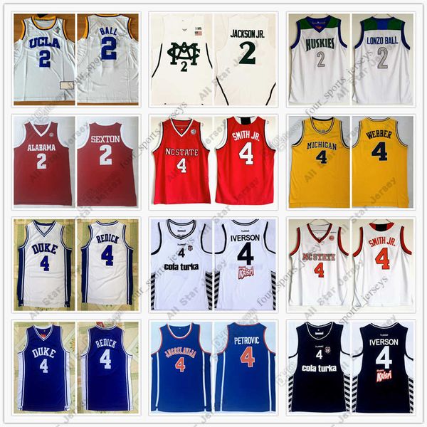 

basketball jerseys ncaa basketball jersey 2 sexton lonzo ball 4 allen iverson chris webber drazen petrovic j.j redick jr smith larry johnson, Black;red