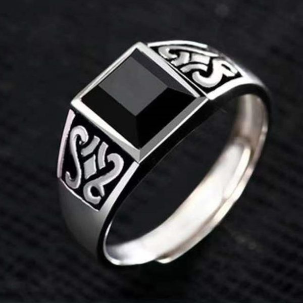 

antique jade obsidian square ring girl mo sangshi ruby screw pattern mens rings classic men titanium steel designer for women luxury gifts w, Silver