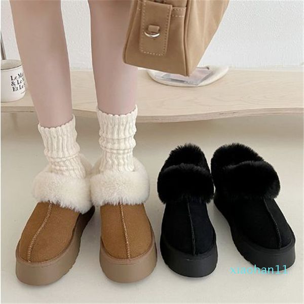 

leather and fur integrated snow boots women's new winter shoes in 2022 one foot warm and anti-skid northeast cotton shoes with plush, Black