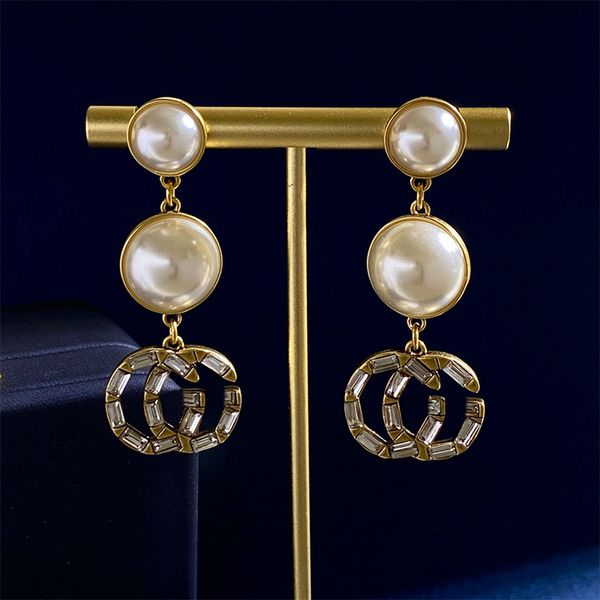 

new fashion anagram pendant necklace asymmetric women retro earrings brass 18k gold plated ear stud hoop ladies designer jewelry loe-2, Silver