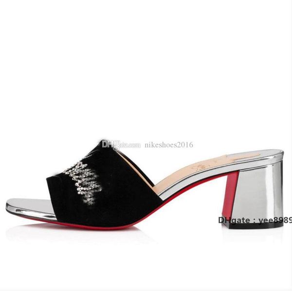 

red-bottoms shoes christians luxurious summer women slips strass womens sandals brands red slippers dear home chunky heels party weddin ymo, Black