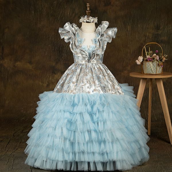 

princess flower girl dresses off the shoulder ball gown luxury special occasion for weddings floor length kids pageant gowns communion dress, White;blue