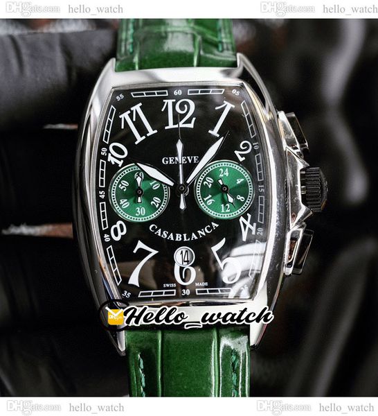 

40mm 8880 casablanca miyota quartz chronograph mens watch steel case black green dial big number markers green leather strap satch watches h, Slivery;brown