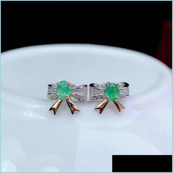 

stud stud natural emerald earrings 925 sier twocolor electroplating process cute style small fresh bow earings for women drop delive dh1l5, Golden;silver
