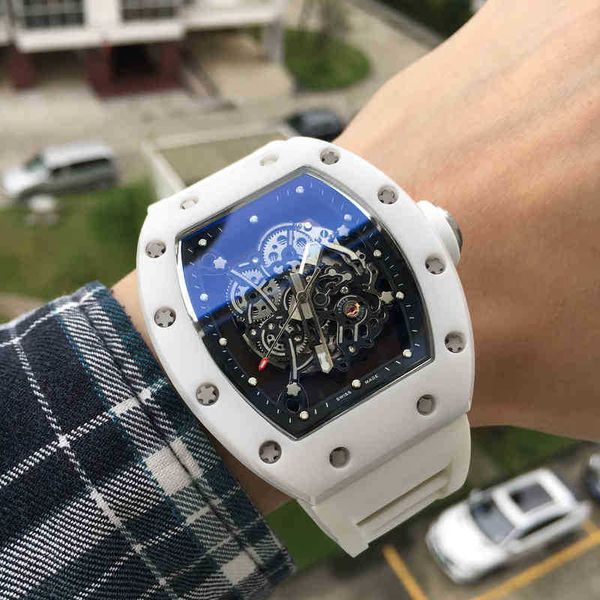 

men's ceramic automatic richa watch hollowed white mechanical out personalized tape tide luminous fashion atmospheric movement, Slivery;black