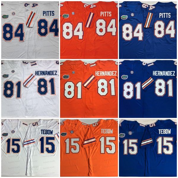 

84 kyle pitts ncaa college football jersey 81 aaron hernandez 15 tim tebow florida gators white blue orange men football jerseys stitched, Black