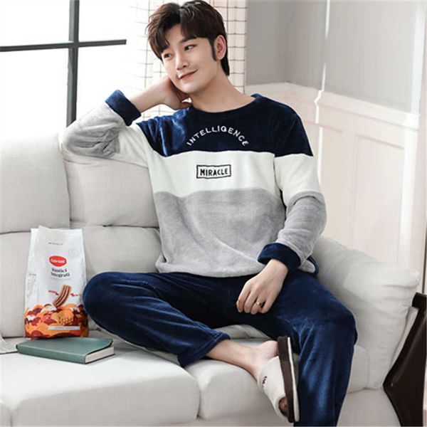 

men's sleepwear 2022 autumn winter thick flannel pajamas for men 2piece set sleepwear plus size leisure home clothes warm soft pajama p, Black;brown