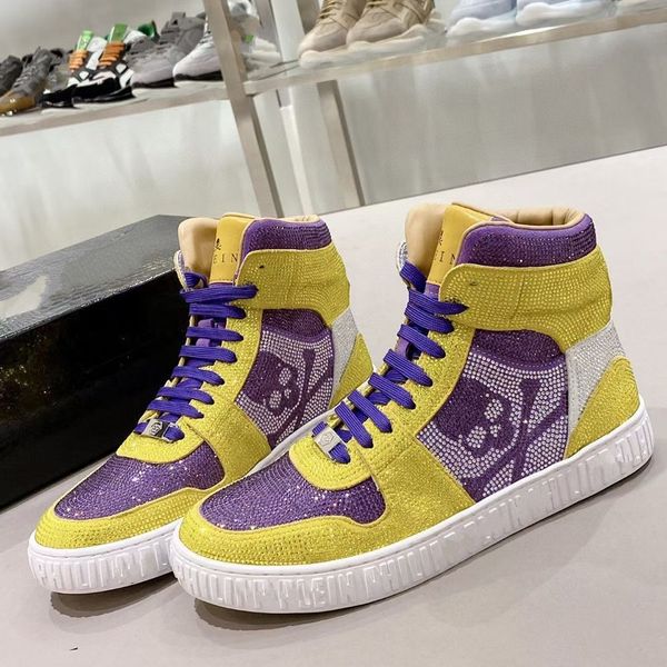 

2022new high tube genune leather glitter boots cowhide couple thick bottom women men shoes rhinestone metal skull nnkle boots mkjkkk000003, Red;white