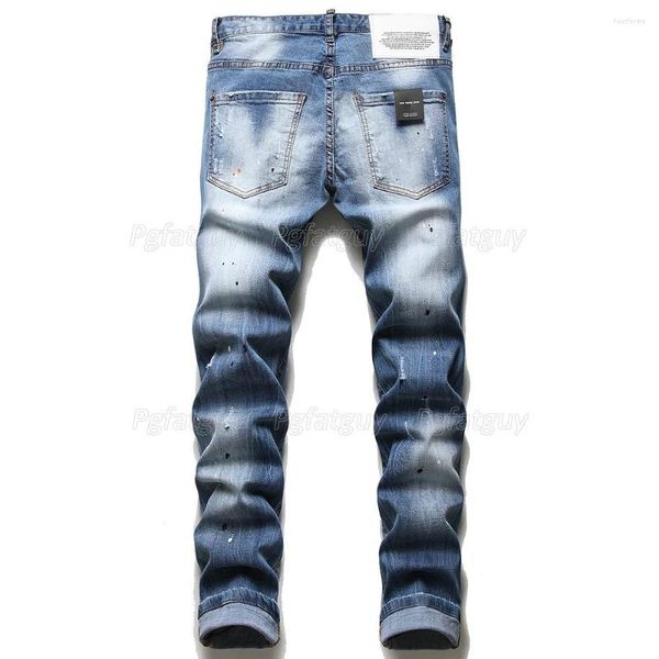 

men's jeans autumn winter style ripped patch blue men's slim stretch embroidered skinny beggar pants patchwork denim trousers