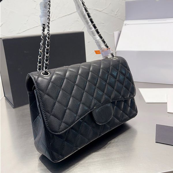 

womens jumbo caviar leather quilted cf bags classic double flap multi pochette purse gold/silver metal hardware crossbody shoulder calfskin/
