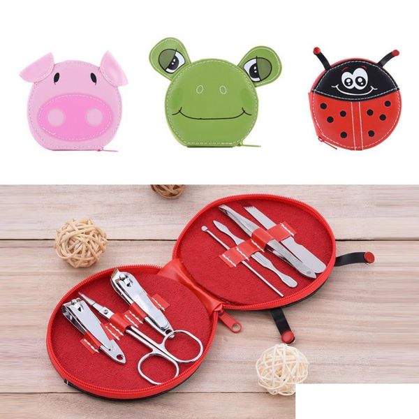 

nail manicure set wholesale 7pcs/set cute animals nail art manicure set clipper eyebrow scissor cliper ear spoon doubleheaded dead s dhpqj