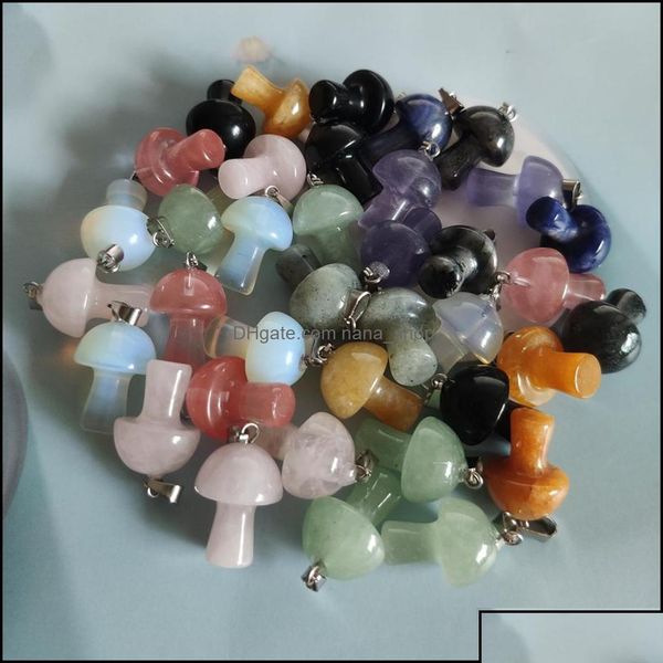 

charms charms jewelry findings components natural stone carving 20mm mushroom shape pendant reiki healing crystal tiger eye rose qua ot7sb, Bronze;silver