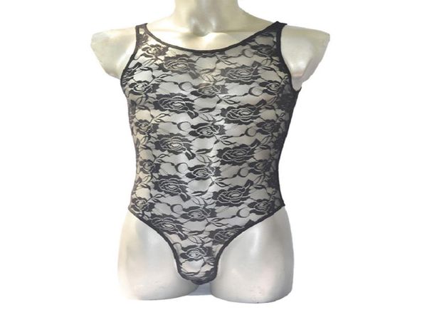 

brand mens underwear translucent rose gauze lace man bodysuit briefs panties5155364, Black;brown