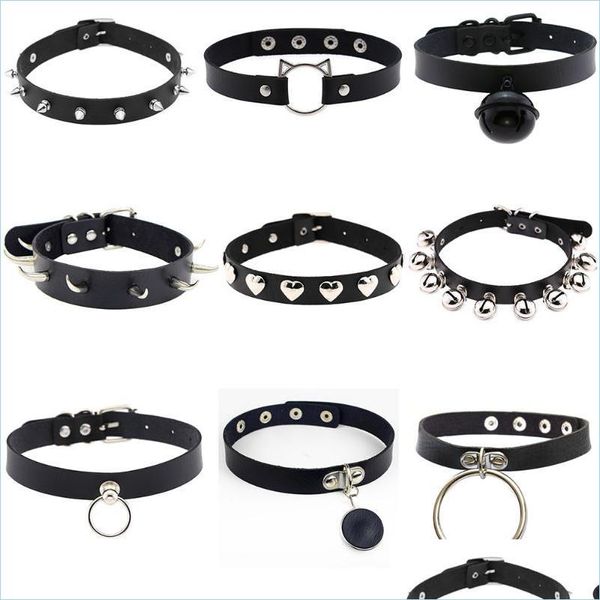 

chokers chokers punk pu leather heart round spike rivet studded choker necklace gothic women black jewelry birthday party gift chock dhexk, Golden;silver