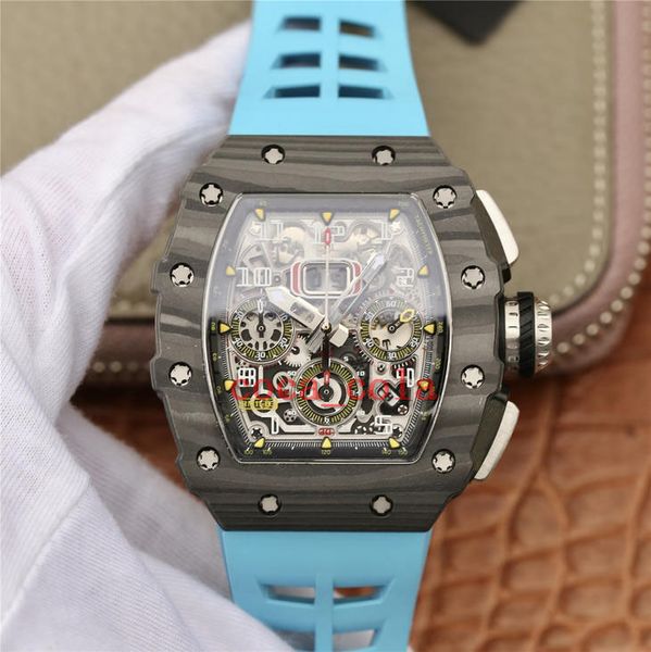 

uality watches 50mm x 40mm rm11-03 skeleton flyback 18k rose gold rubber bands transparent mechanical automatic mens watch men's wristw, Slivery;brown