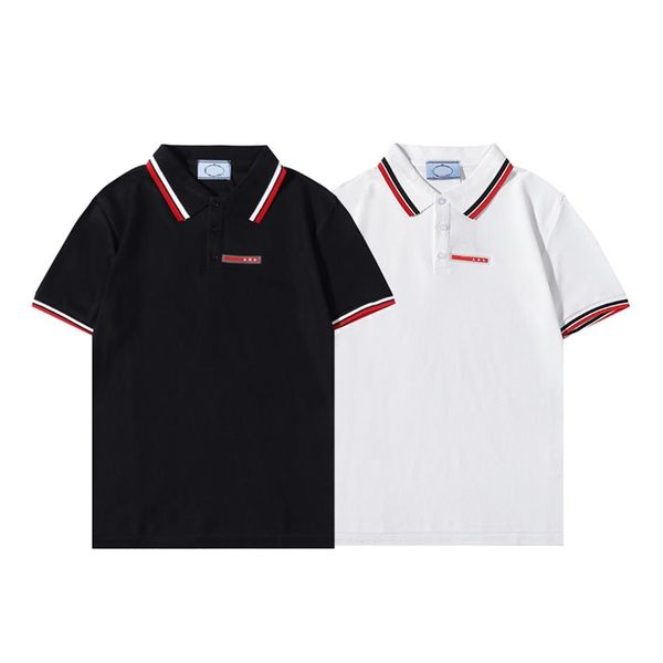 

2021 mens panelled printed polos casual shirts summer breathable male simple design short sleeve tees2681, White;black