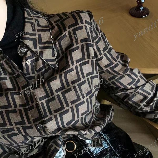 

2023ss spring fall fashion women's blousess designer shirt shirts womens luxury lapel diamond f letter print temperament women's t, White
