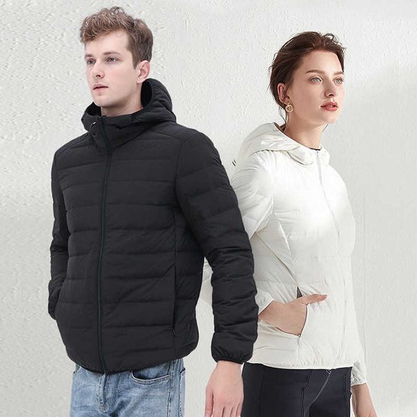 

new ultra light white duck down jacket medium long men's and women's hooded fashion leisure outdoor, Black