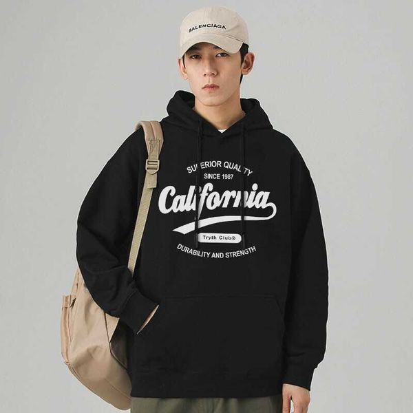 

pure cotton men's hooded loose fashion brand spring and autumn 2022 new men, Black