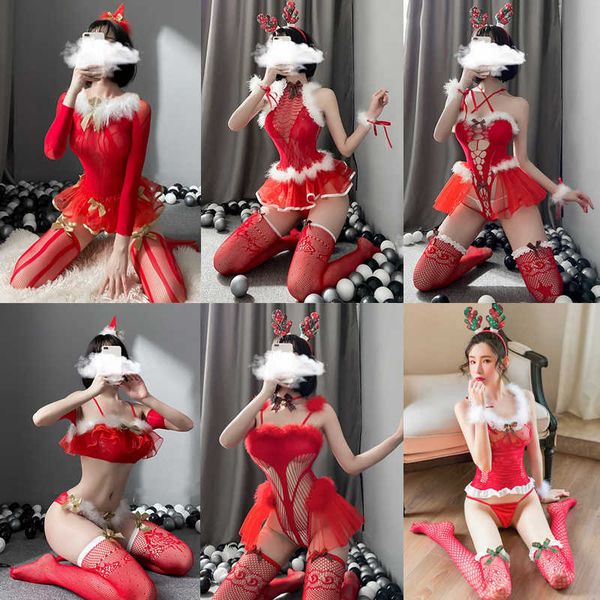 

set fantasias erotic cosplay costumes red fishnet bodysuit stockings women lingerie set christmas uniforms t221103, Red;black