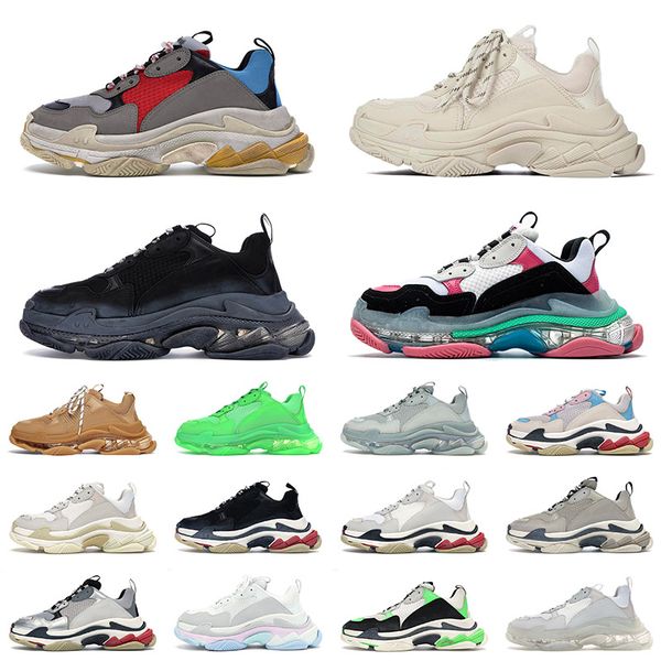 

triple s designer 2022 mens women triple s casual shoes sneakers platform 17fw paris crystal clear sole black beige white fashion vintage me