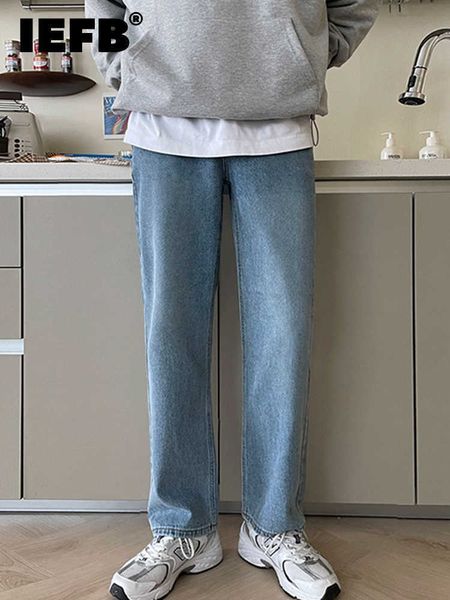 

men's jeans iefb men's casual jeans high street style solid color korean style 2022 autumn trendy simple slim straight pants 9a203, Blue