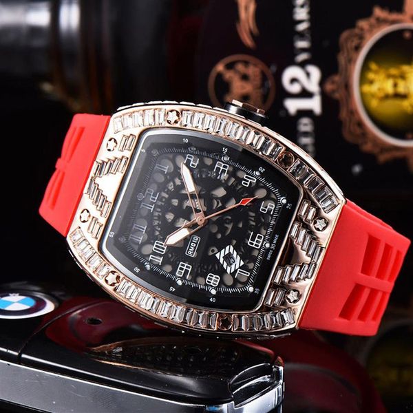 

mens watches colorful rubber band stainless steel diamond case iced out men watch quartz movement waterproof orologio 261u, Slivery;brown