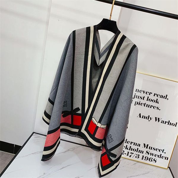 

winter scarf pashmina women's cashmere scarves warm blanket cashmere scarf ladies thickening soft bow shawl wrap double-sided echa2752, Blue;gray